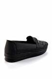 Siyah Platin Taşlı  Kadın Loafer Ayakkabı K01621073009