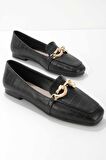 Bambi Siyah Kroko  Kadın Loafer Ayakkabi K01641166211