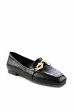 Bambi Siyah Kroko  Kadın Loafer Ayakkabi K01641166211