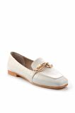 Bambi Beyaz Kroko  Kadın Loafer Ayakkabi K01641166211