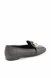 Bambi Siyah Baski Detayli  Kadın Loafer Ayakkabi K01641165910