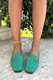 Bambi Mat Yesil  Kadın Loafer Ayakkabi K01641165409