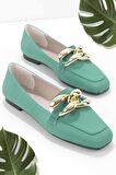 Bambi Mat Yesil  Kadın Loafer Ayakkabi K01641166309