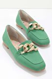 Bambi Mat Yesil Saten  Kadın Loafer Ayakkabi K01641165938