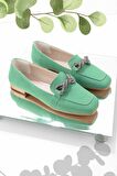 Bambi Mat Yesil Saten  Kadın Loafer Ayakkabi K01641166438