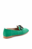 Bambi Mat Yesil Saten  Kadın Loafer Ayakkabi K01641166438