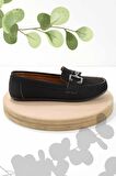 Bambi Siyah Süet  Kadın Loafer Ayakkabi K01778166502