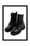 Siyah Hakiki Deri Kadın Bot & Bootie K02040451203