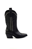 Siyah Hakiki Deri Kadın Bot & Bootie K02041200003