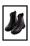 Siyah Hakiki Deri Kadın Bot & Bootie K02045002803
