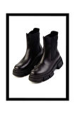 Siyah Hakiki Deri Kadın Bot & Bootie K02060050003