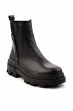 Siyah Hakiki Deri Kadın Bot & Bootie K02179200603