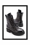 Siyah Hakiki Deri Kadın Bot & Bootie K02208020703