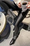 Bambi Siyah Hakiki Deri Kadın Bot & Bootie K02264382503