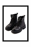 Siyah Hakiki Deri Kadın Bot & Bootie K02351320503