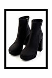 Mat Siyah Saten  Kadın Bot & Bootie K02527290438