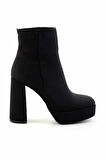 Mat Siyah Saten  Kadın Bot & Bootie K02527290438