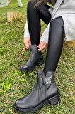 Siyah Hakiki Deri Kadın Bot & Bootie K02531206103
