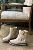 Bambi Bej Süet  Kadın Bot & Bootie K02538557802