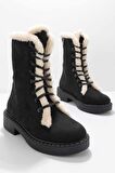 Bambi Siyah Bej Süet  Kadın Bot & Bootie K02534500002