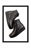 Siyah Hakiki Deri Kadın Bot & Bootie K02586224203