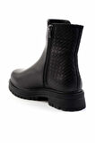 Siyah Siyah Örgü Hakiki Deri Kadın Bot & Bootie K02586230603