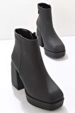 Bambi Mat Siyah Saten  Kadın Bot & Bootie K02666300238
