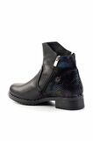 Siyah Çiçek Desenli  Kadın Bot & Bootie K02666301109