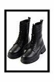 Siyah Hakiki Deri Kadın Bot & Bootie K02750242903