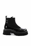 Siyah Kırışık Rugan  Kadın Bot & Bootie K02997000308