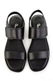 Siyah Hakiki Deri Kadın Sandalet K05666030603