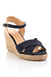 Lacivert Hakiki Deri Kadın Sandalet K05718070702