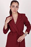 Kadın Bordo Bel Bağlamalı Blazer Ceket