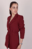 Kadın Bordo Bel Bağlamalı Blazer Ceket