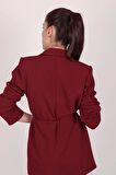 Kadın Bordo Bel Bağlamalı Blazer Ceket