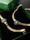 SERENAY SERİSİ YENİ KOLYE BİLEKLİK ELEGANT SİYAH MİNELİ VIP ÇELİK TAKI SETİ