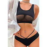 MARSiLYAN- Kadın Siyah Çapraz Ip Detaylı Şık Bikini Takımı