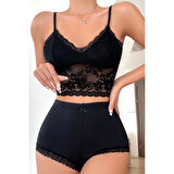 MARSiLYAN- Kadın Kaşkorse Şortlu Dantelli Gecelik Takımı