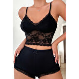 MARSiLYAN- Kadın Kaşkorse Şortlu Dantelli Gecelik Takımı