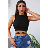 MARSiLYAN- Kadın Siyah Çapraz Bağlamalı Crop Top Büstiyer