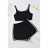 MARSiLYAN- Kadın Siyah Askılı Crop Top ve Şortlu Gecelik Takım