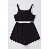 MARSiLYAN- Kadın Siyah Askılı Crop Top ve Şortlu Gecelik Takım