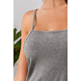 MARSiLYAN- Kadın Gri Ip Askılı Penye Gecelik