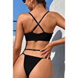 MARSiLYAN- Kadın Siyah File Detaylı Özel Bikini Takımı