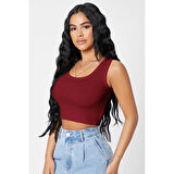 MARSiLYAN- Kadın Bordo Kare Yaka Crop Top Bluz