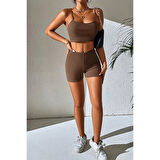 MARSiLYAN- Kadın Kahverengi Şortlu Kaşkorse Gecelik Takım