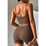 MARSiLYAN- Kadın Kahverengi Şortlu Kaşkorse Gecelik Takım