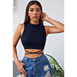 MARSiLYAN- Kadın Lacivert Çapraz Bağlamalı Crop Top Büstiyer