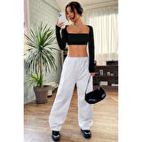 MARSiLYAN- Kadın Siyah Uzun Kol Göğüs ve Sırt Dekolteli Crop Top Bluz