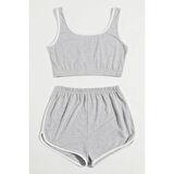 MARSiLYAN- Kadın Gri Askılı Crop Top ve Şortlu Gecelik Takım